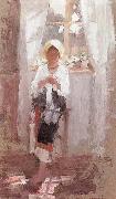 Nicolae Grigorescu Peasant Sewing by the Window painting